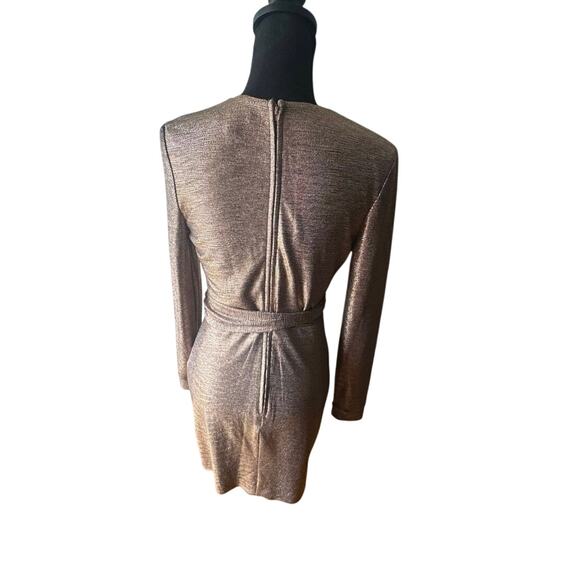 City Studio Gold Metallic Twist-Front Long Sleeve Mini Dress – Juniors 7 - Picture 5 of 9